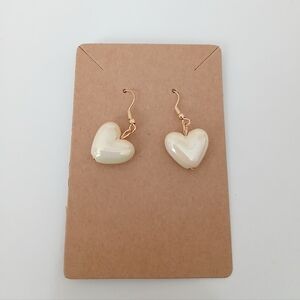 Fashion Jewelry Gold and Cream Heart Earrings